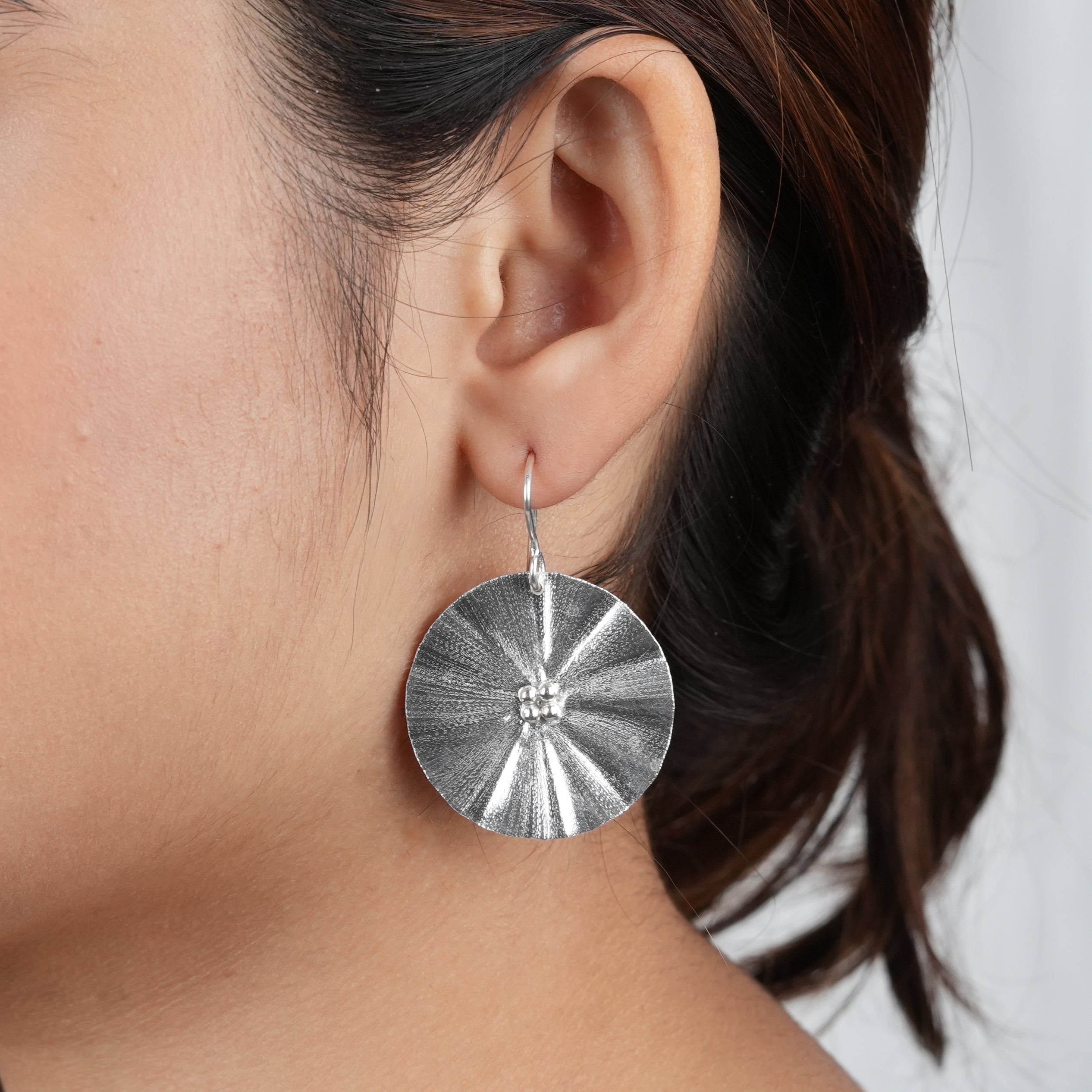 Silver Textured Dandelion Flower Earrings