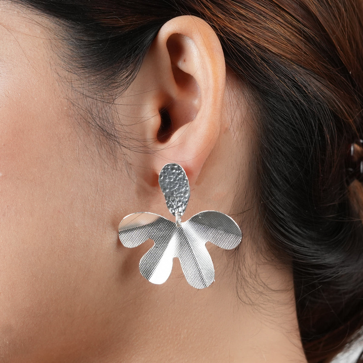 Silver Textured Orchid Earrings