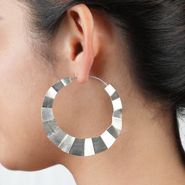 Silver Textured Hoop Earrings