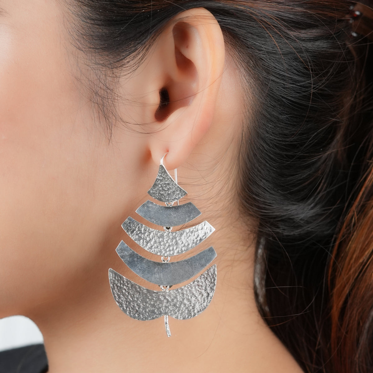 Silver Textured Leaf Earrings