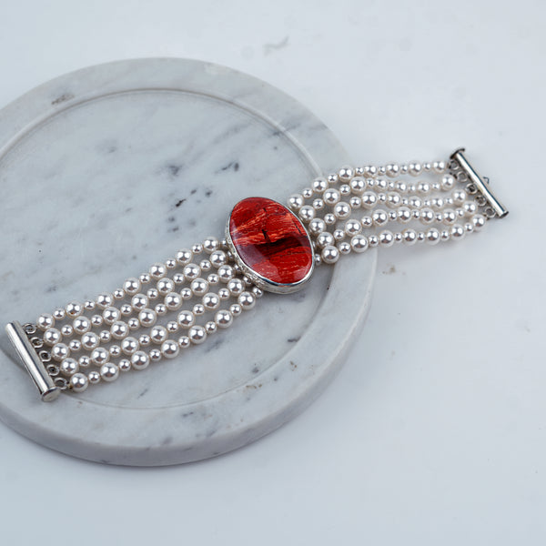 Luxe Bracelet – Red Jasper & Pearls