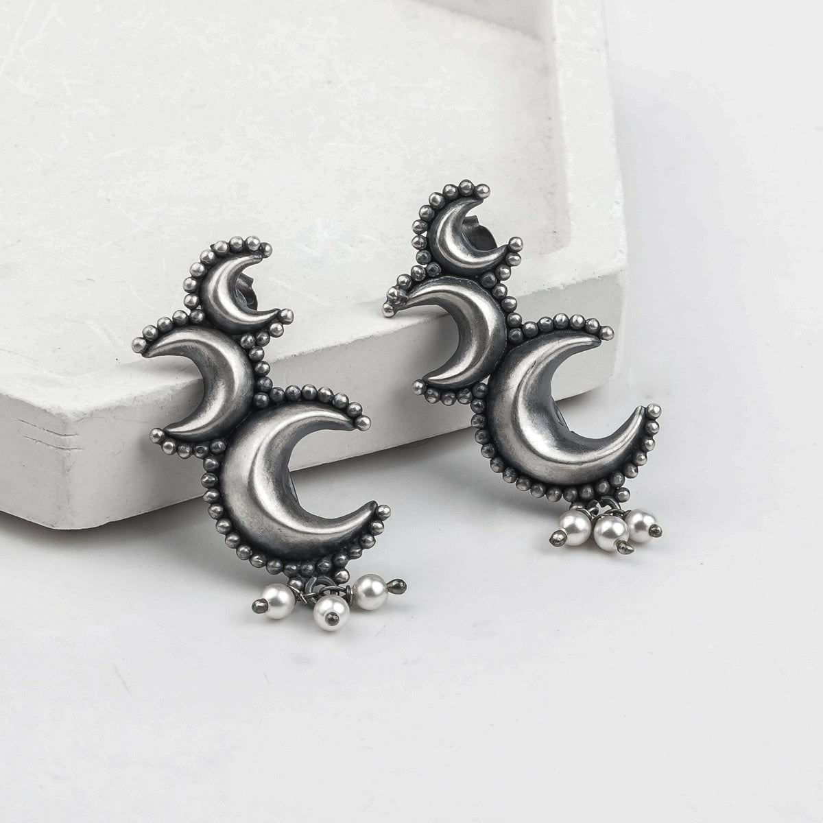 Oxidised Silver Chandrakor Earrings