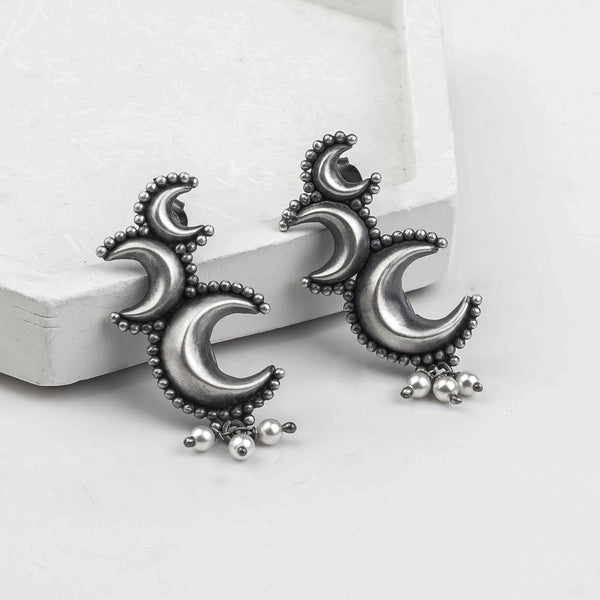 Oxidised Silver Chandrakor Earrings
