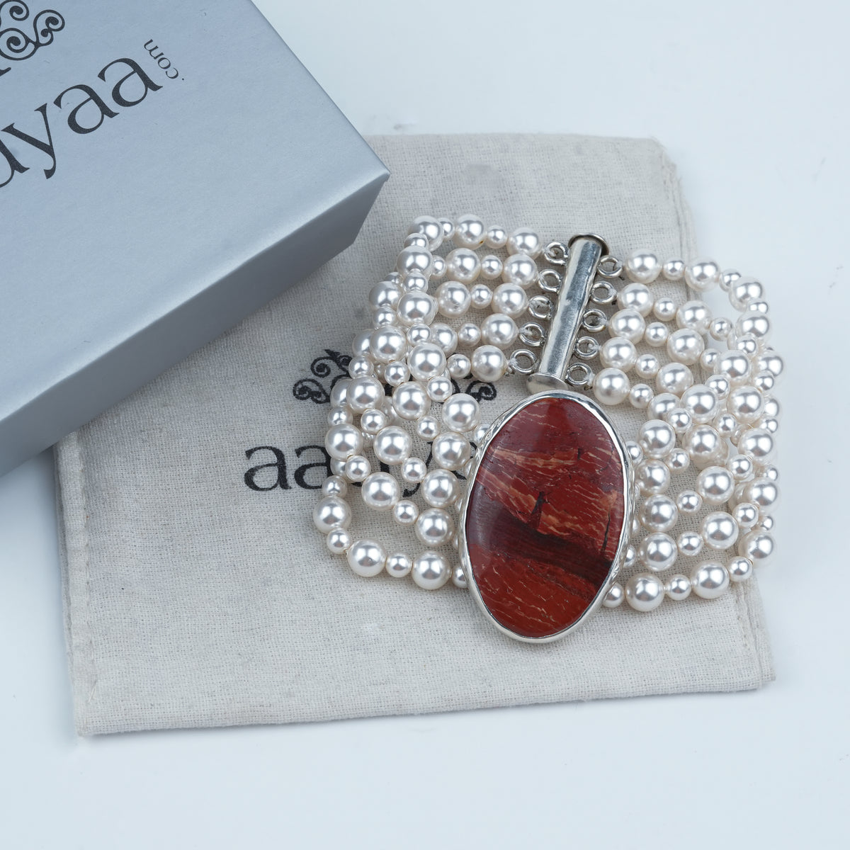 Luxe Bracelet – Red Jasper & Pearls