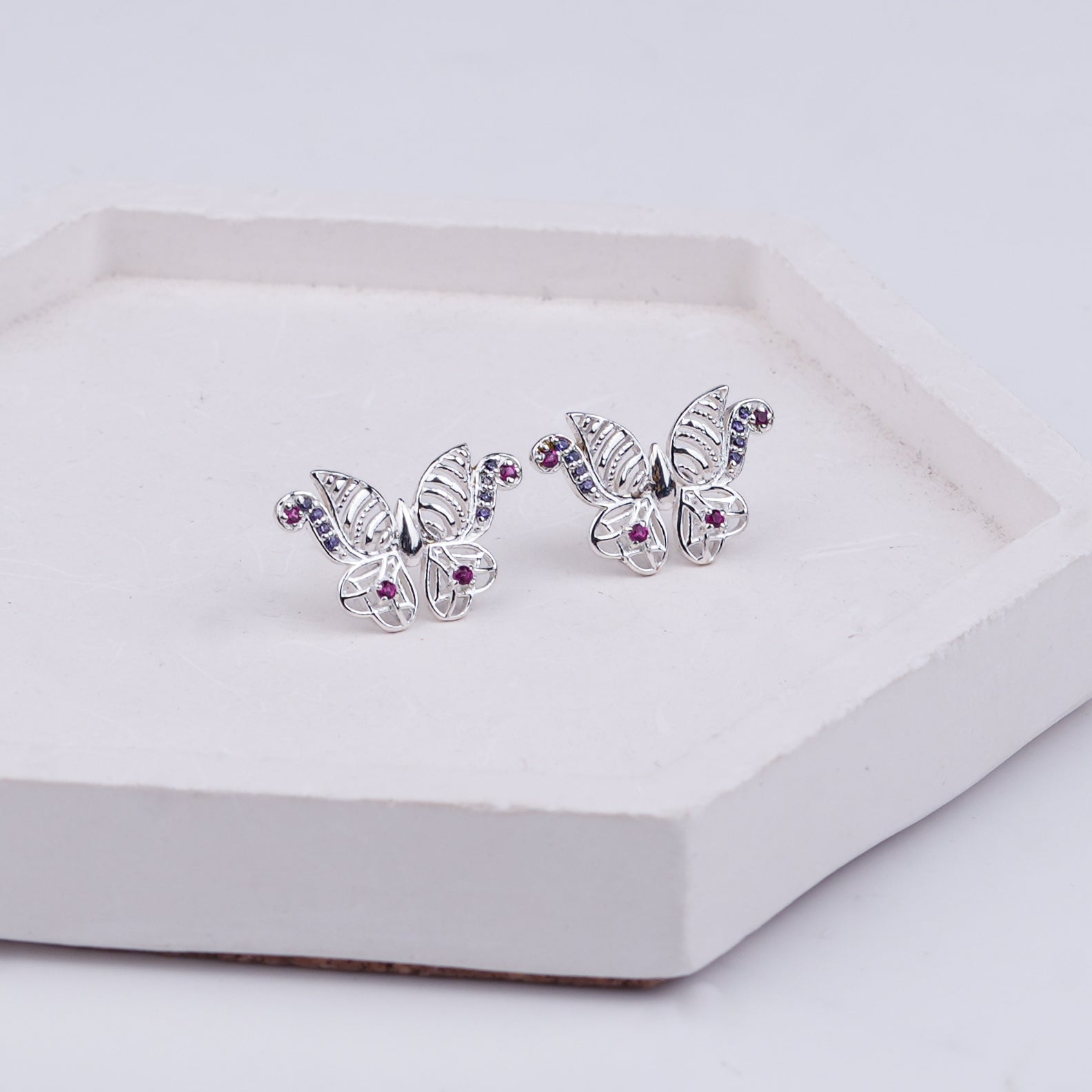 Silver CZ Butterfly Stud Earrings