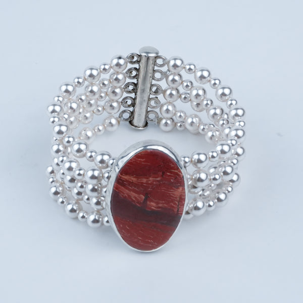 Luxe Bracelet – Red Jasper & Pearls