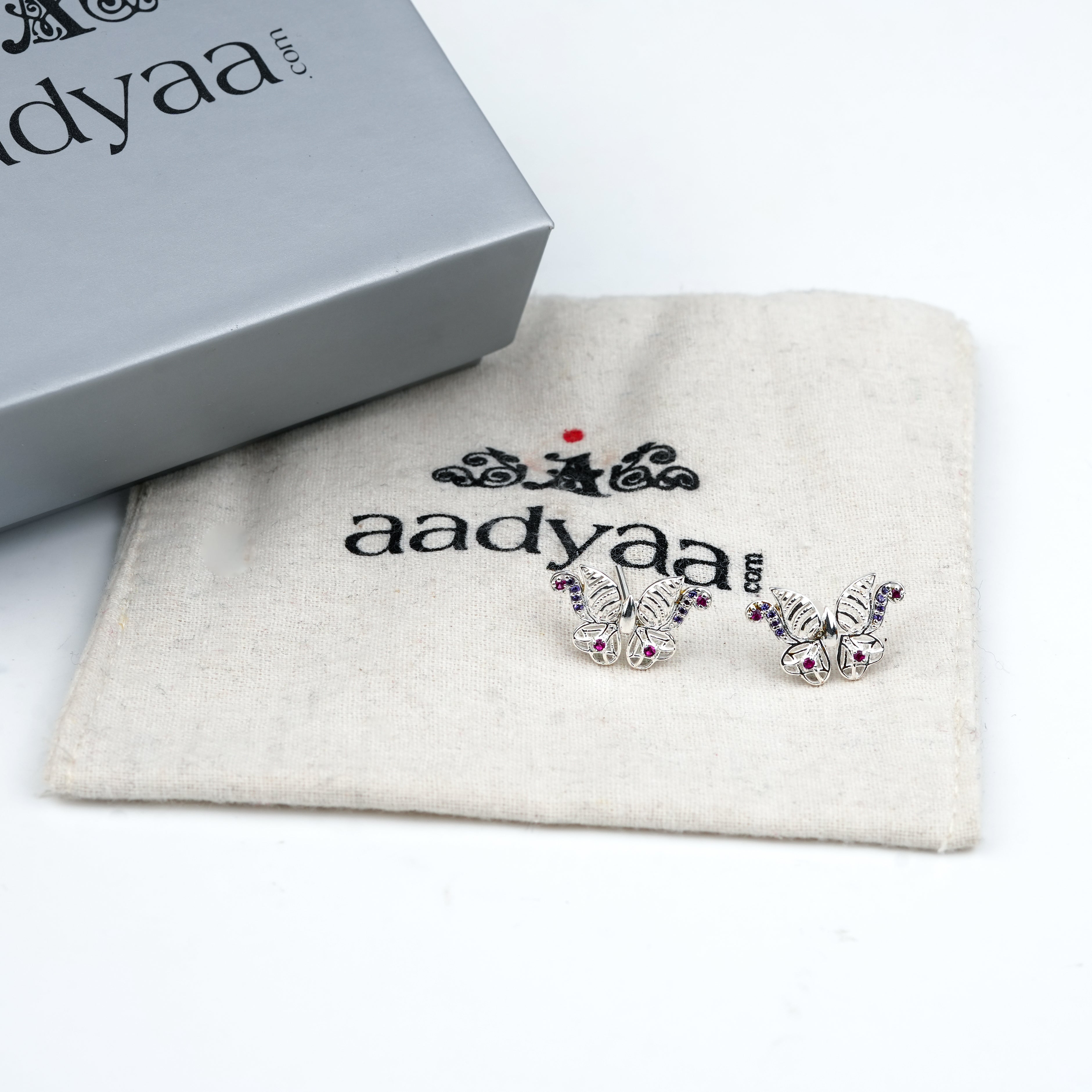 Silver CZ Butterfly Stud Earrings