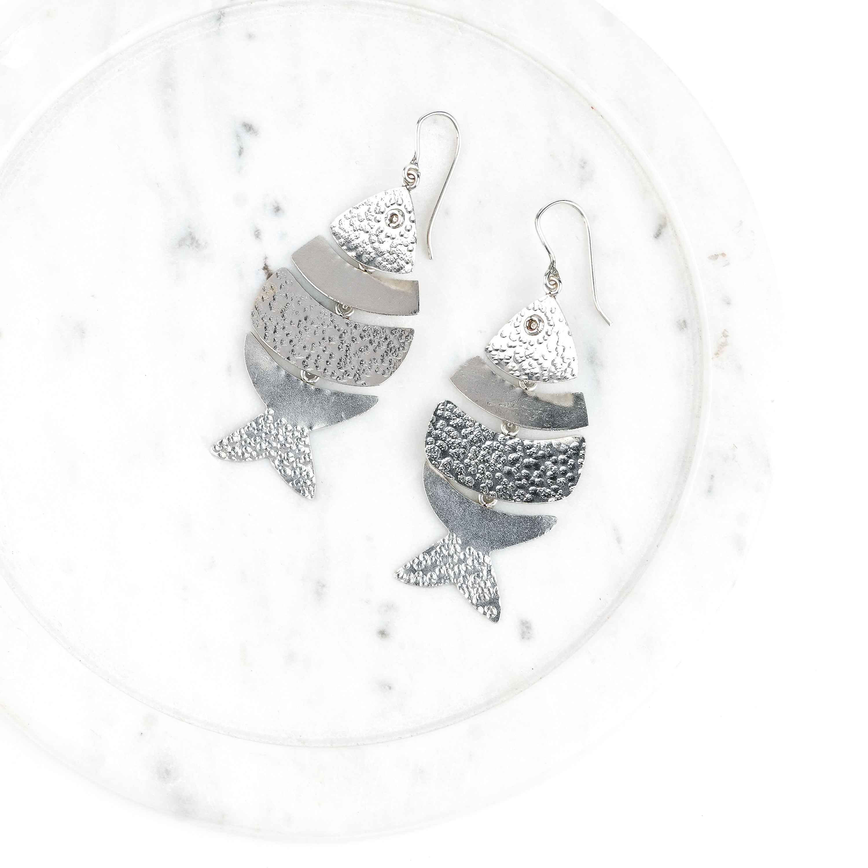 Silver Textured Fish Earrings