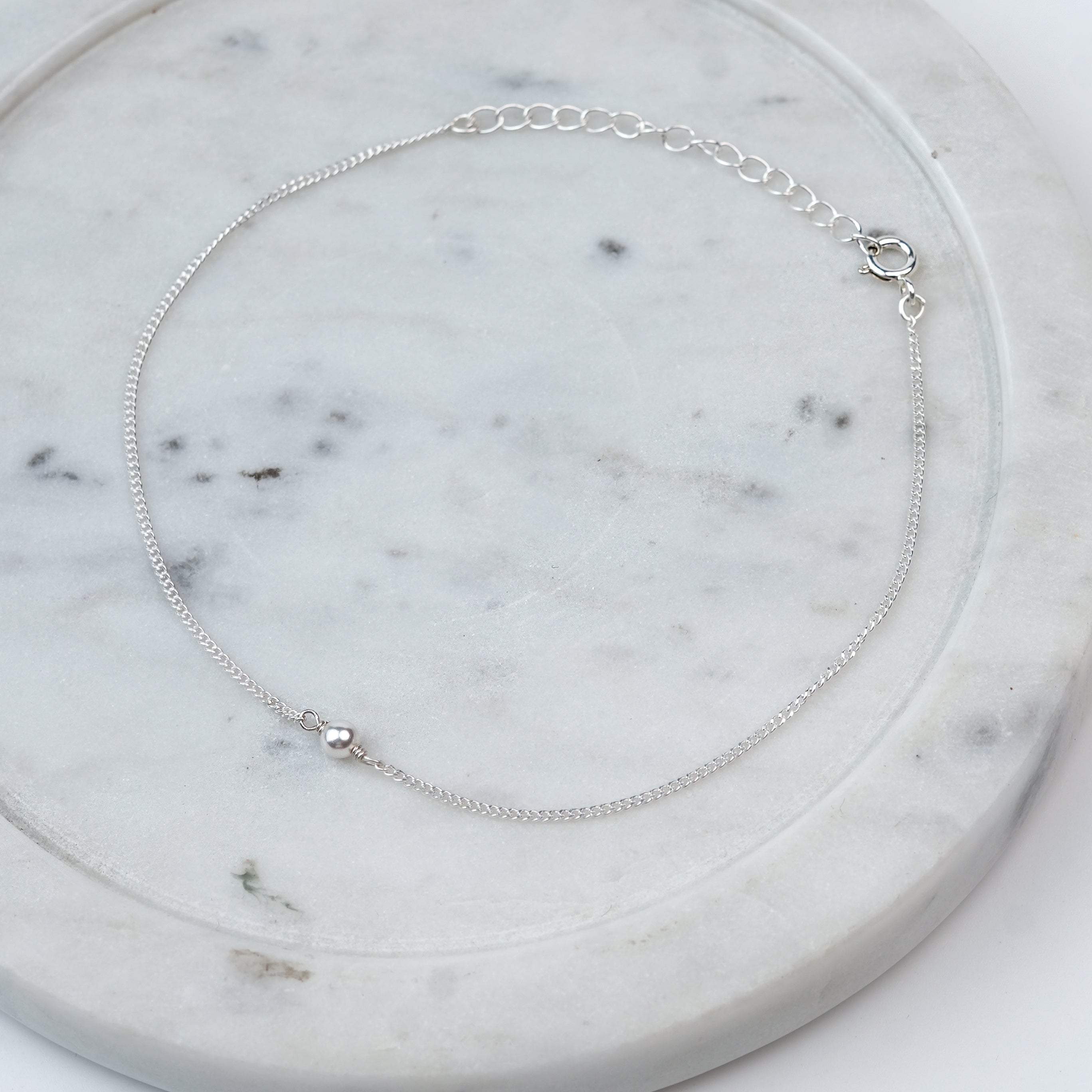 Silver Chain Anklet with 4mm Pearl