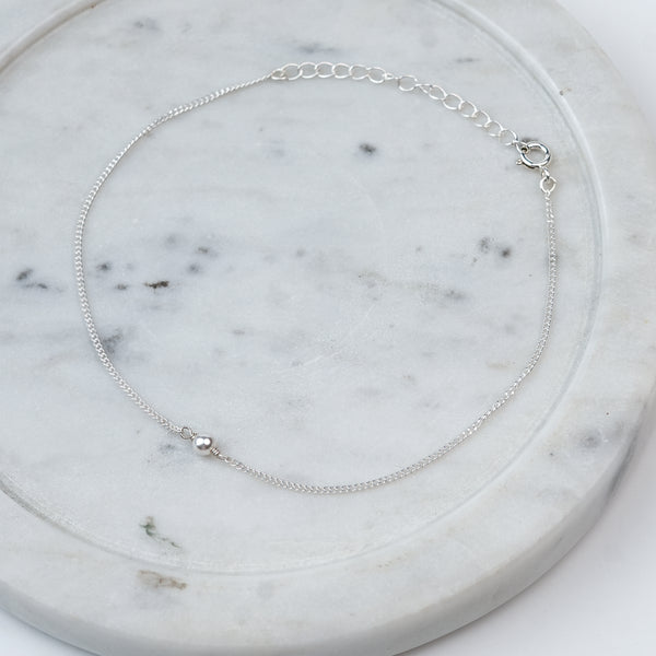 Silver Chain Anklet with 4mm Pearl