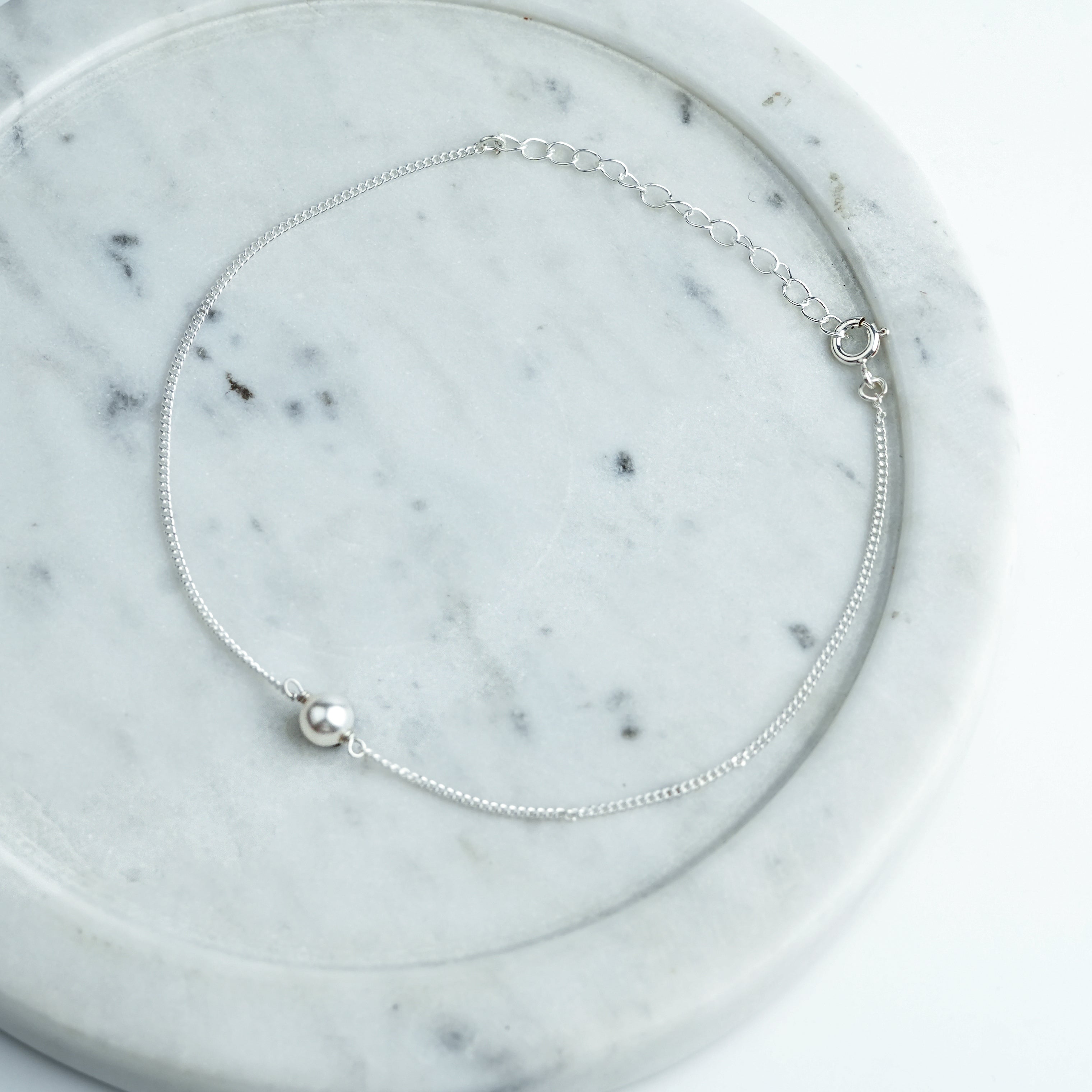 Silver Chain Anklet with 6mm Pearl