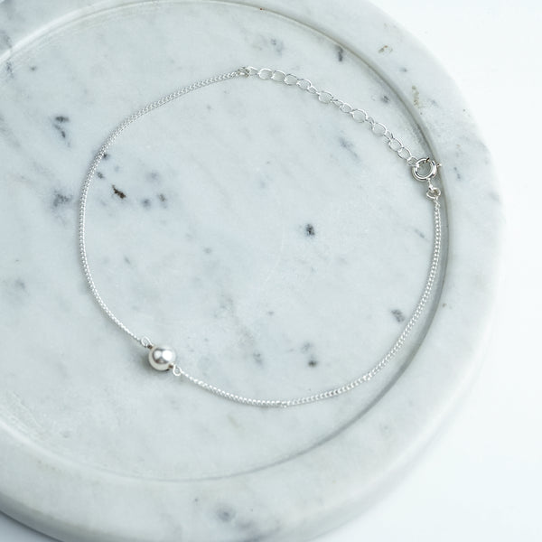 Silver Chain Anklet with 6mm Pearl