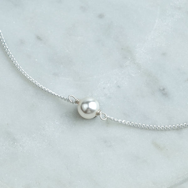 Silver Chain Anklet with 6mm Pearl