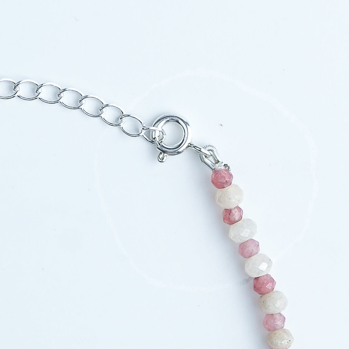 White & Pink Jade Silver Anklet (Project Handmade)