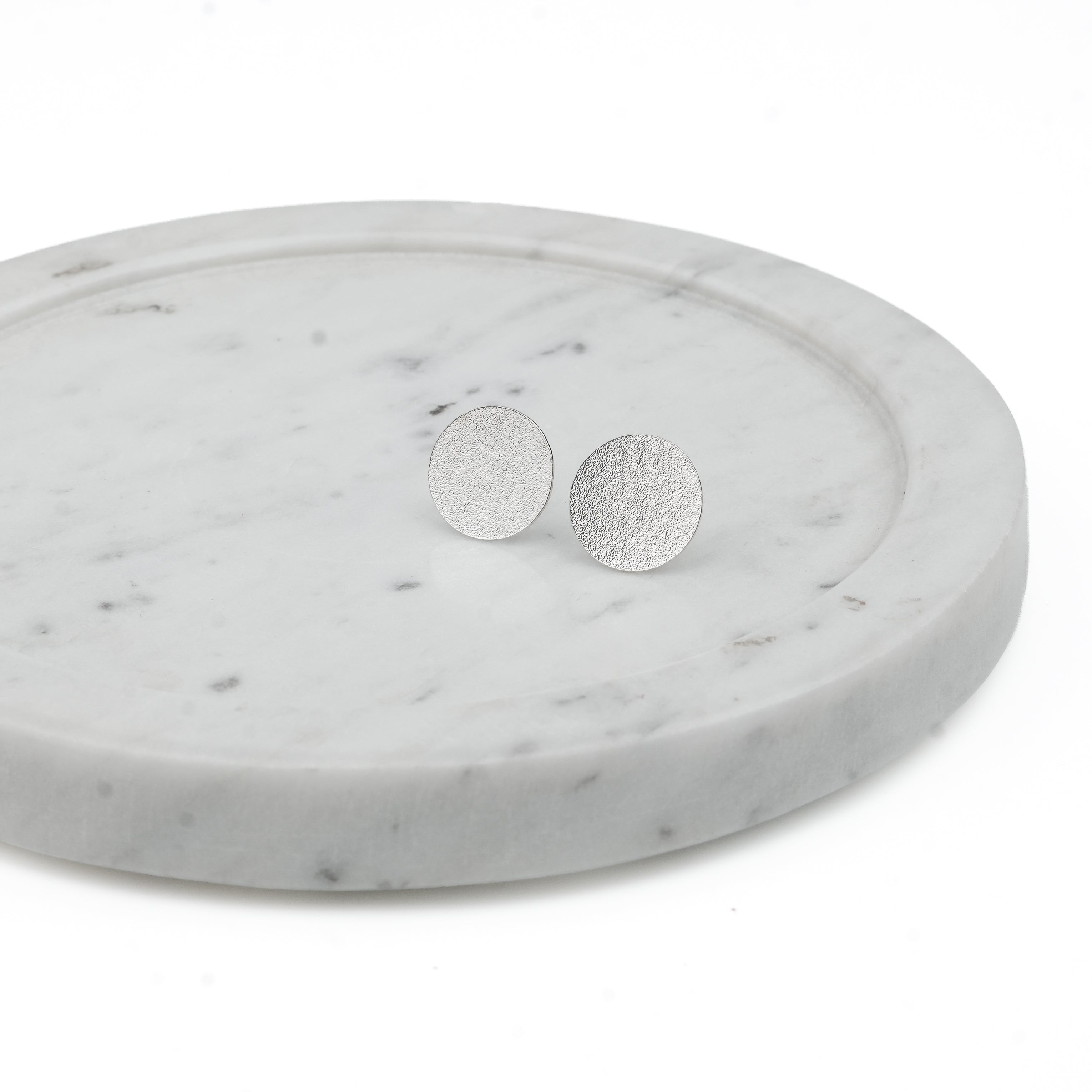 Silver Textured Round Stud Earrings