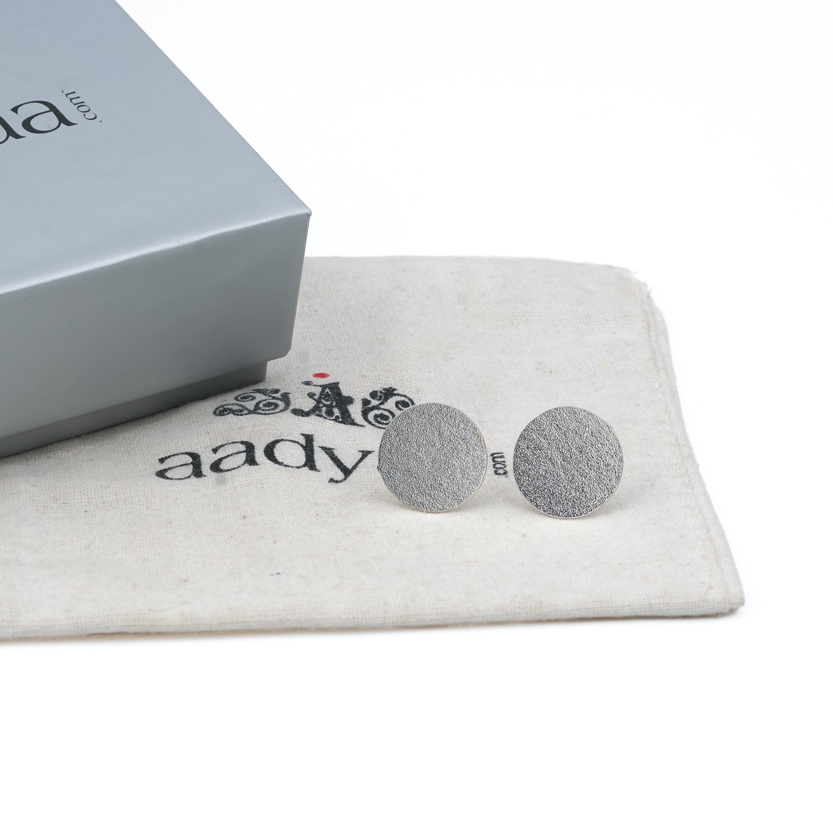 Silver Textured Round Stud Earrings