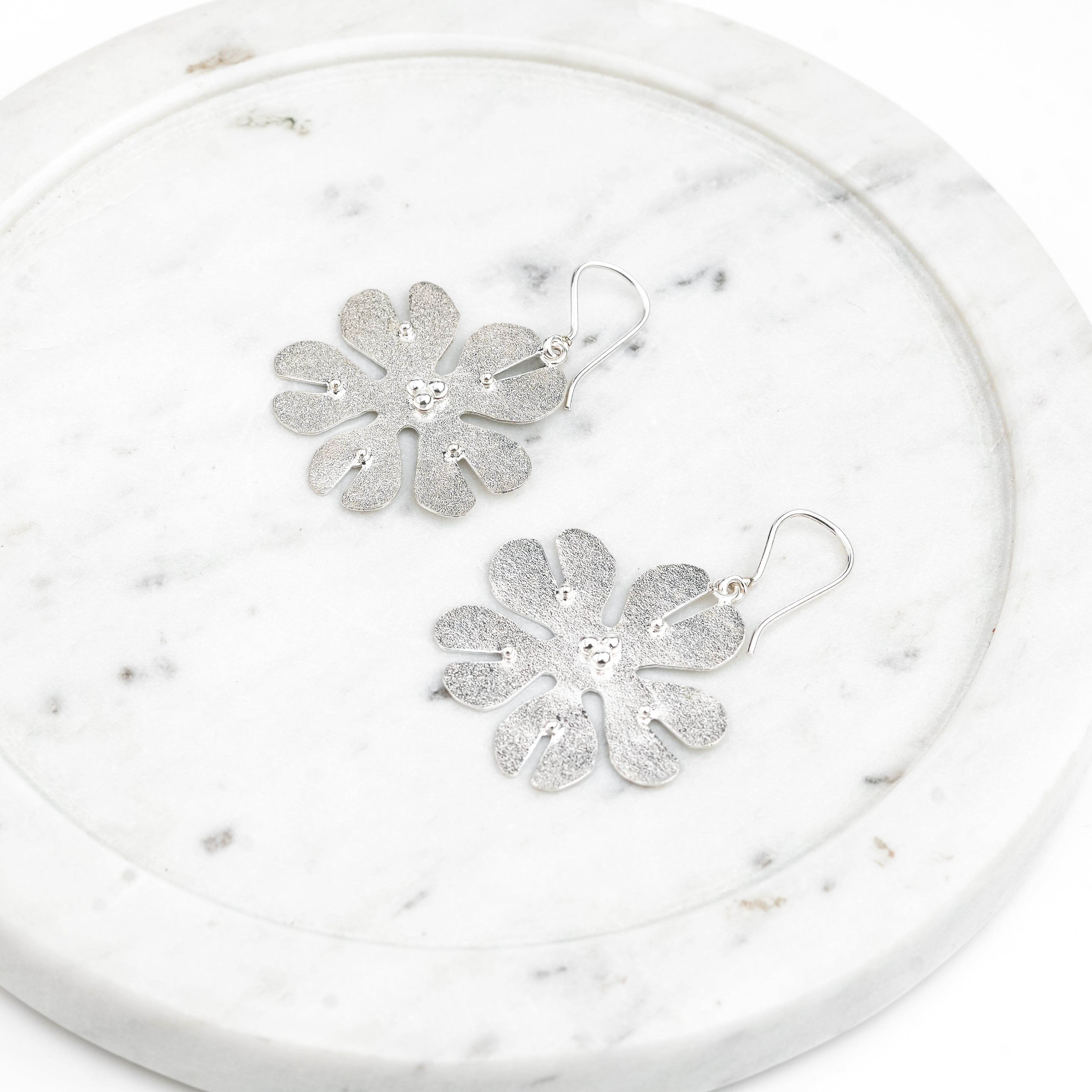 Silver Textured Flower Earrings