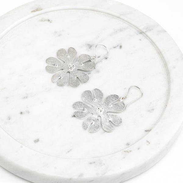 Silver Textured Flower Earrings