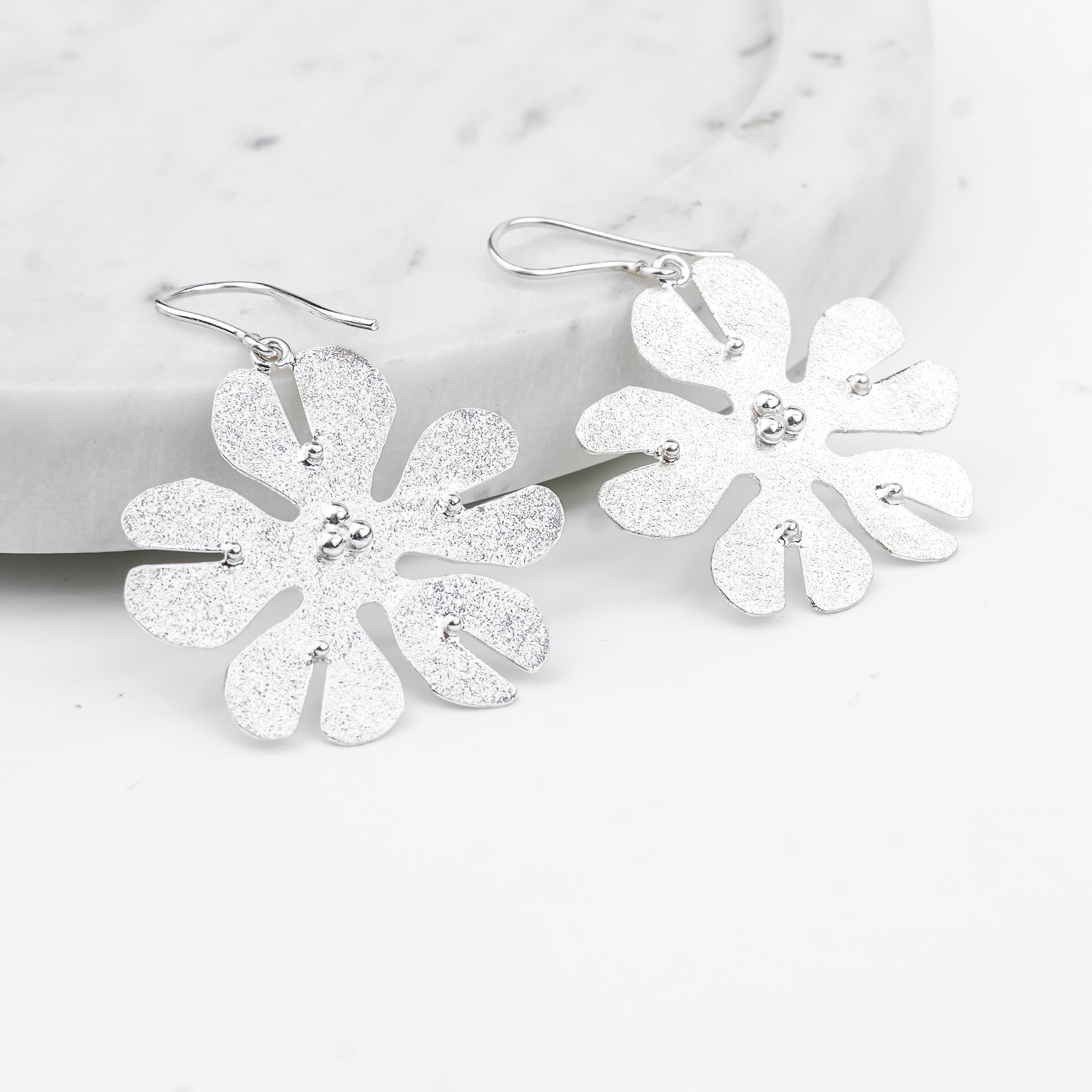 Silver Textured Flower Earrings