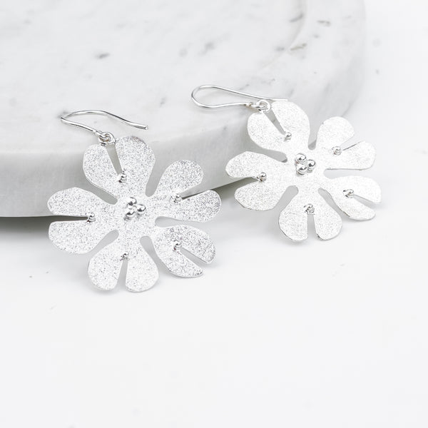 Silver Textured Flower Earrings
