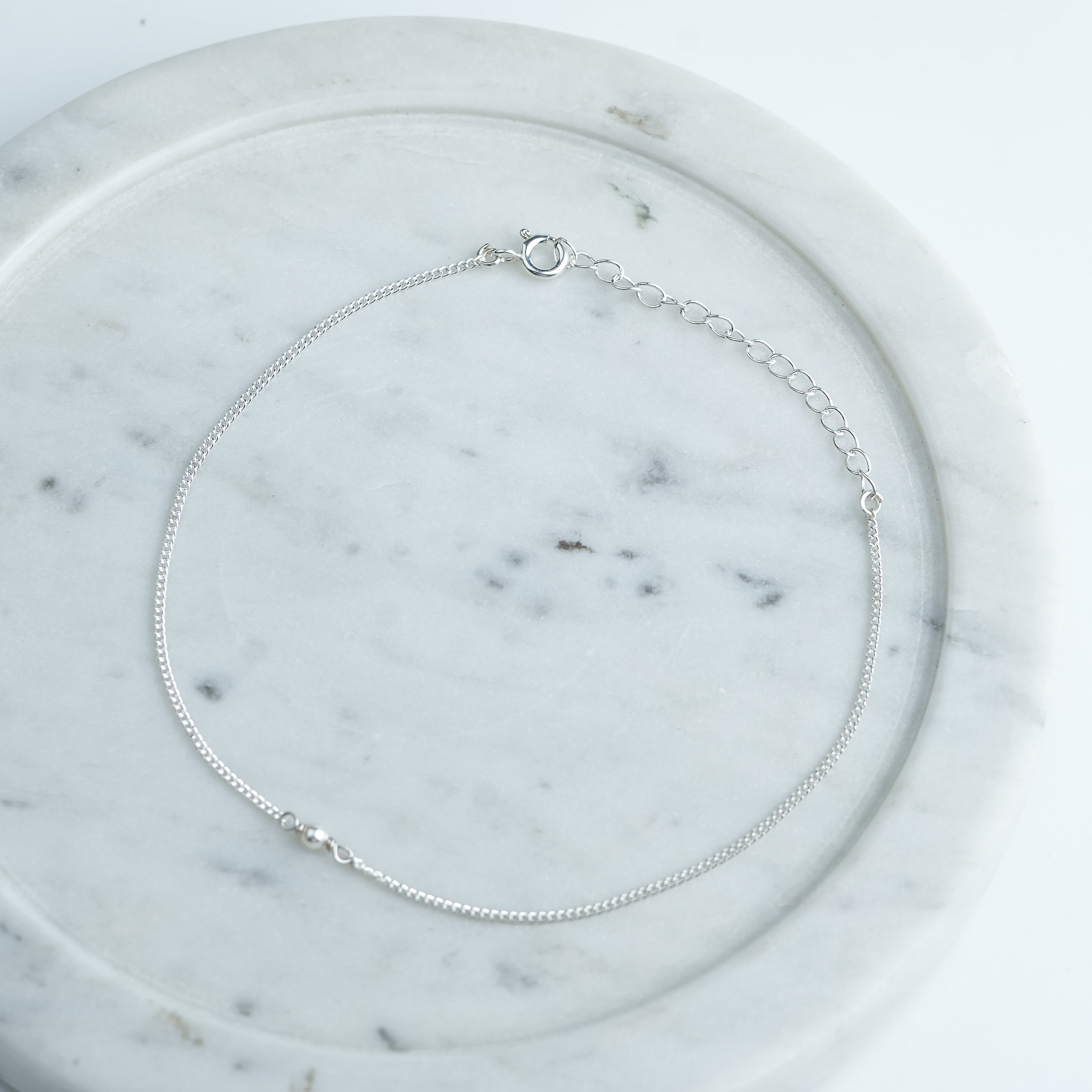 Silver Chain Anklet with 3mm Pearl