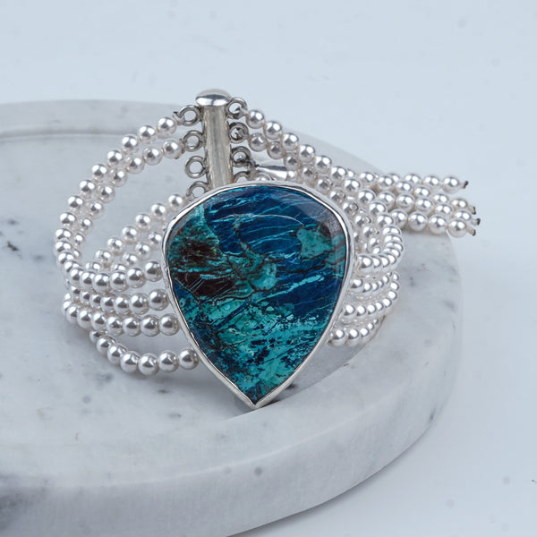 Luxe Bracelet – Chrysocolla & Pearls