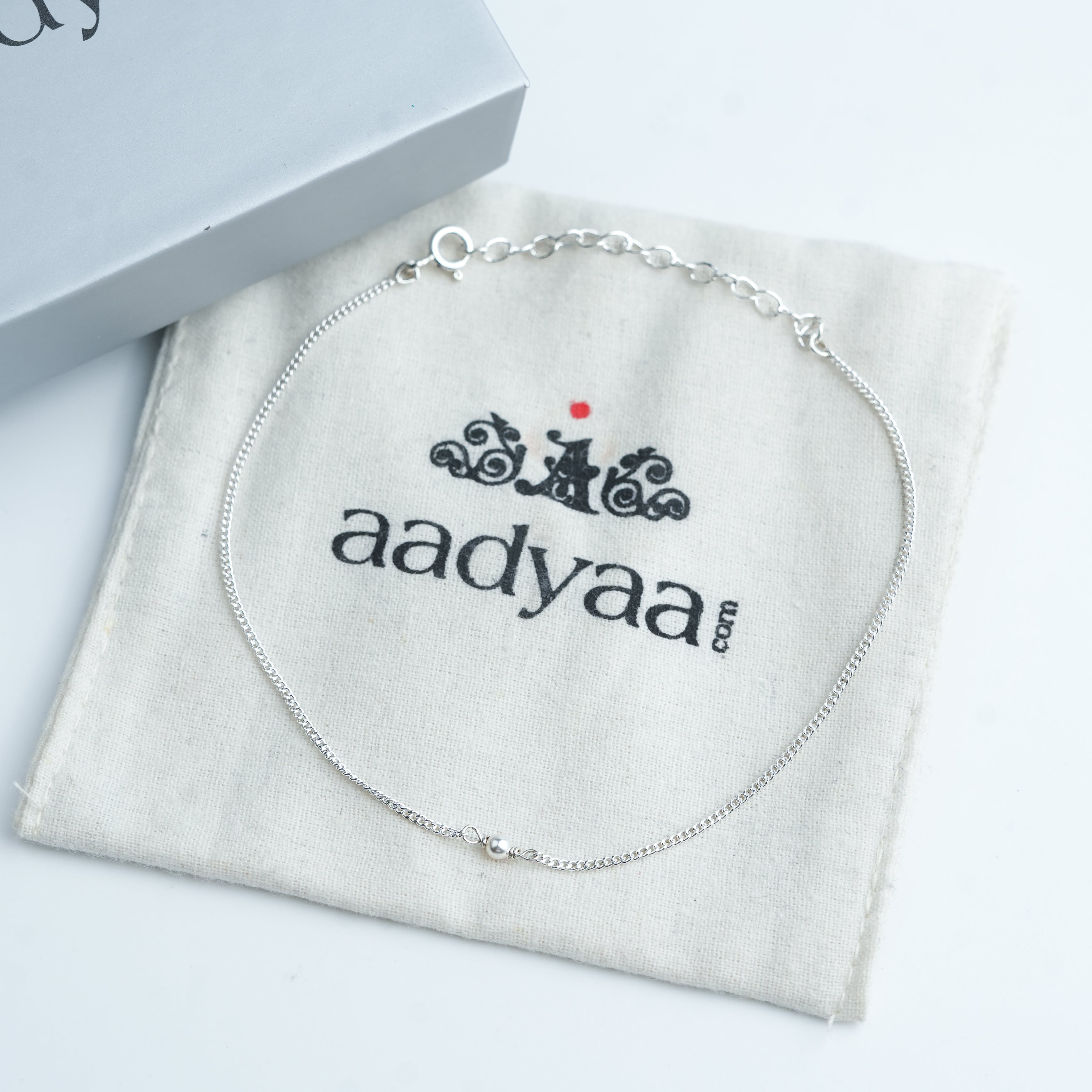 Silver Chain Anklet with 3mm Pearl