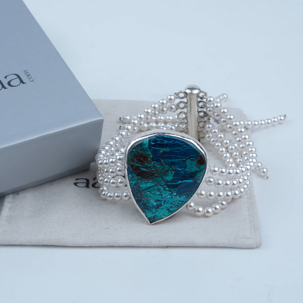 Luxe Bracelet – Chrysocolla & Pearls
