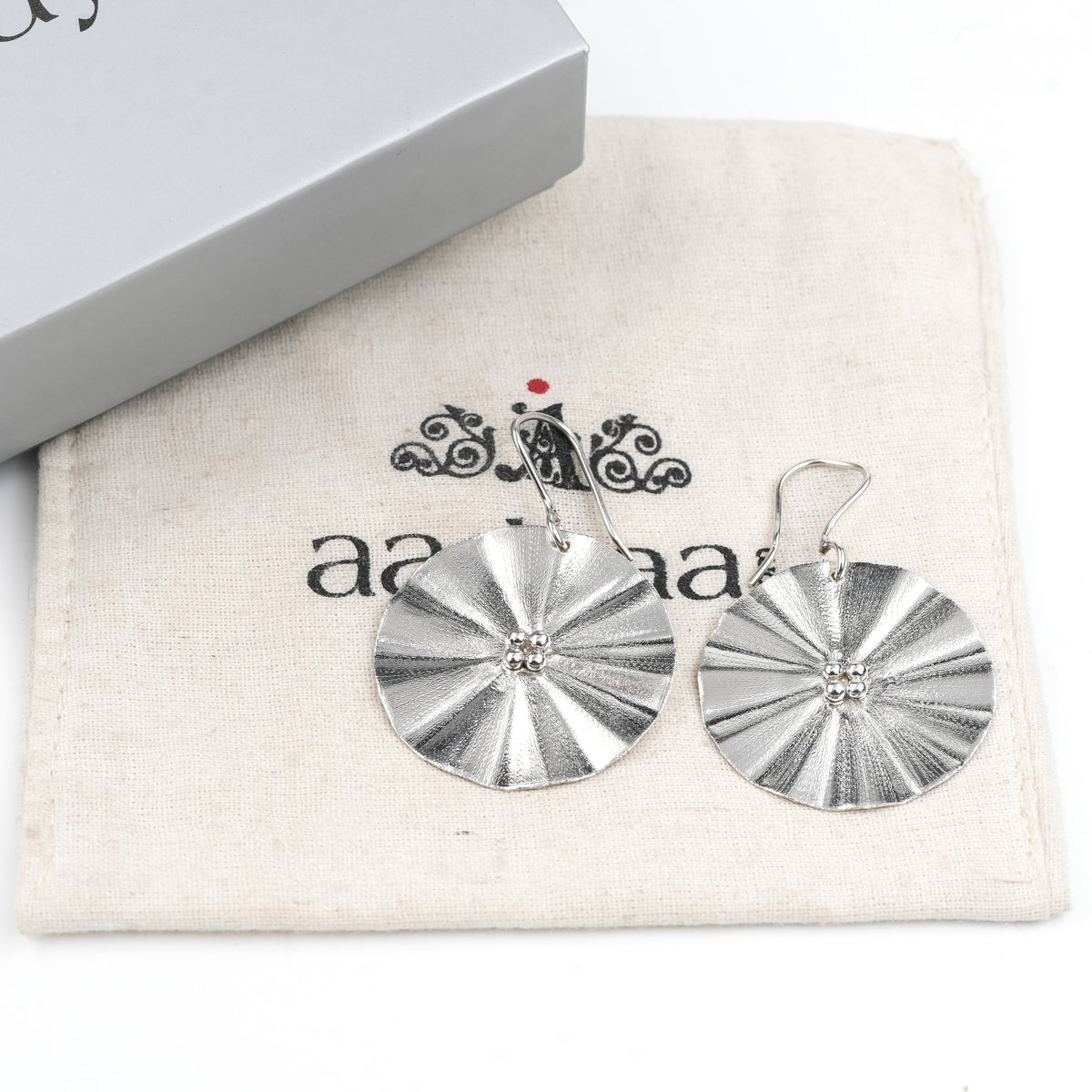 Silver Textured Dandelion Flower Earrings