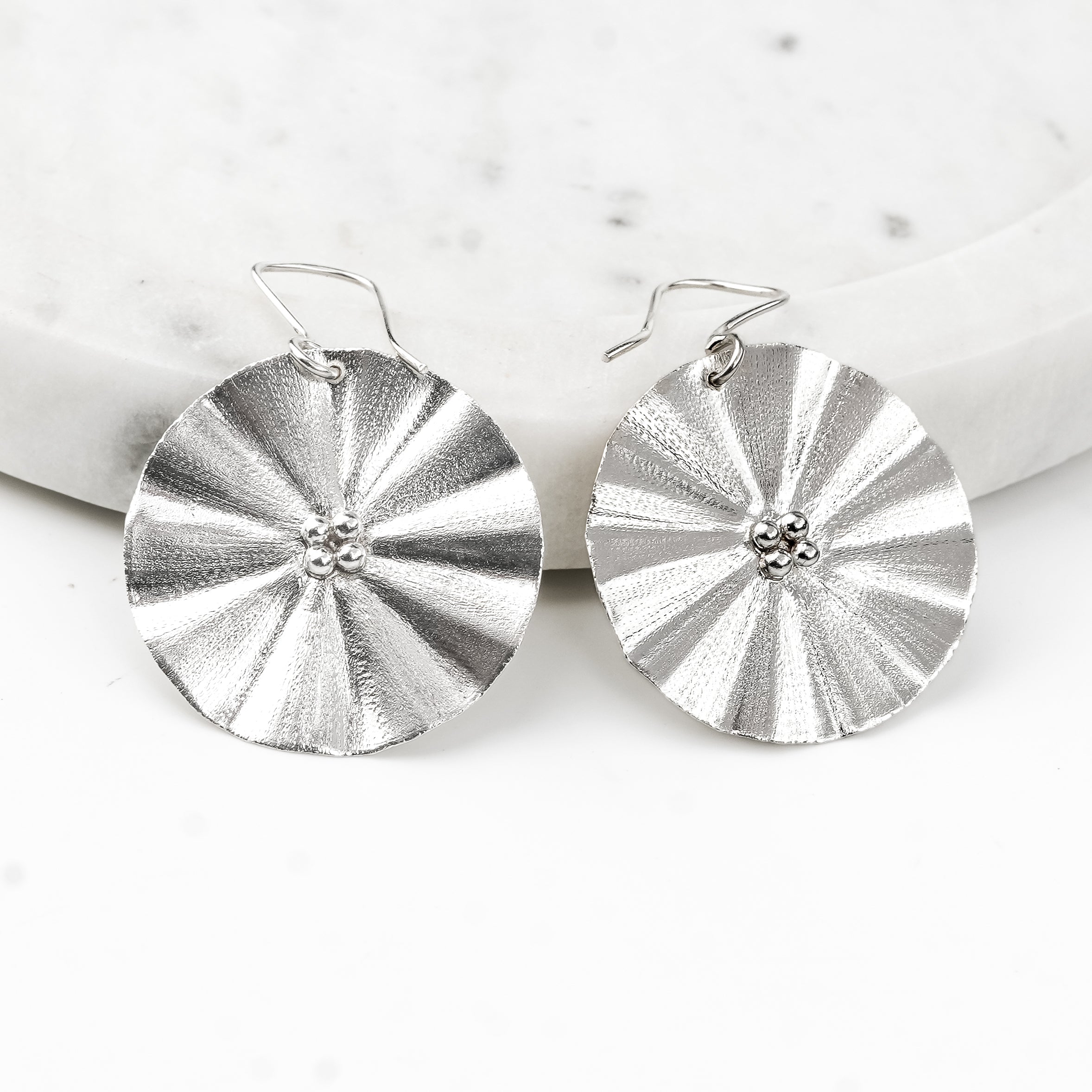 Silver Textured Dandelion Flower Earrings