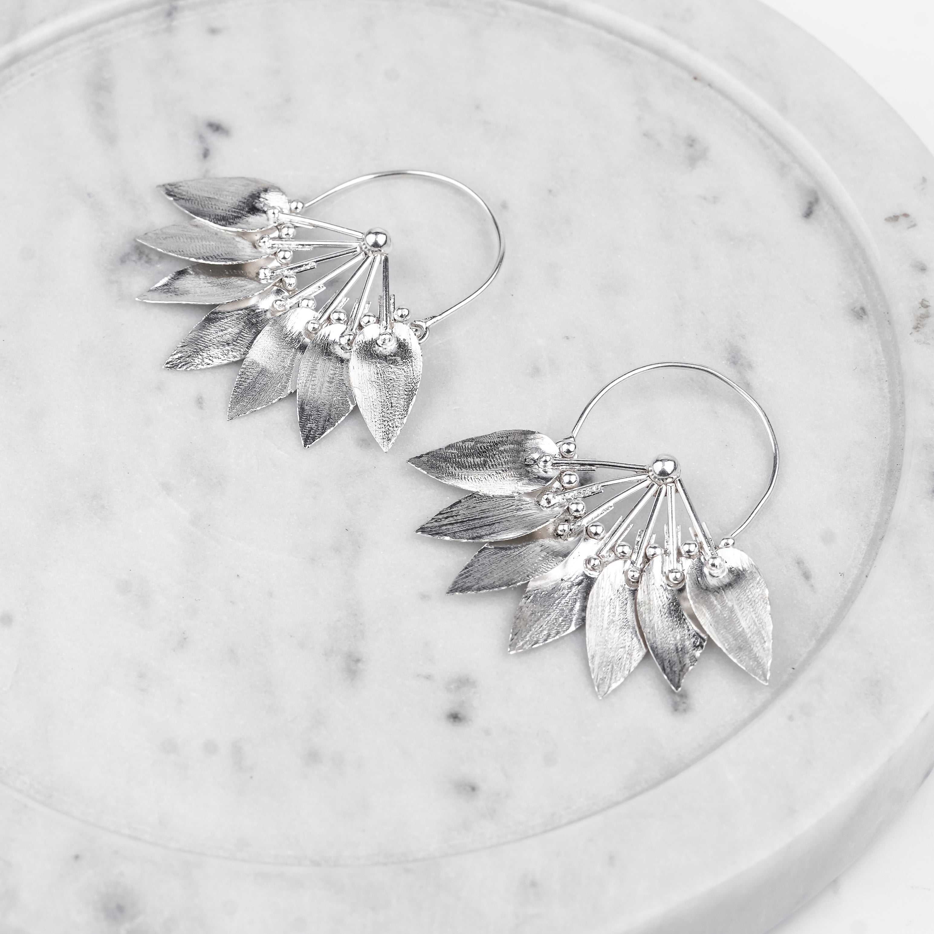 Silver Flower Hoop Earrings