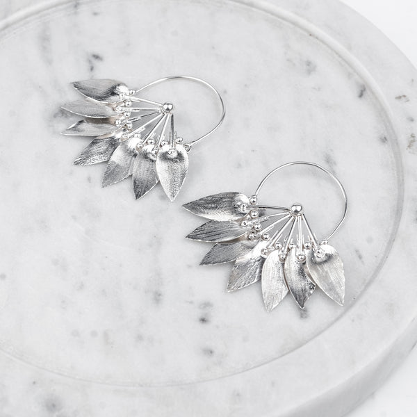 Silver Flower Hoop Earrings