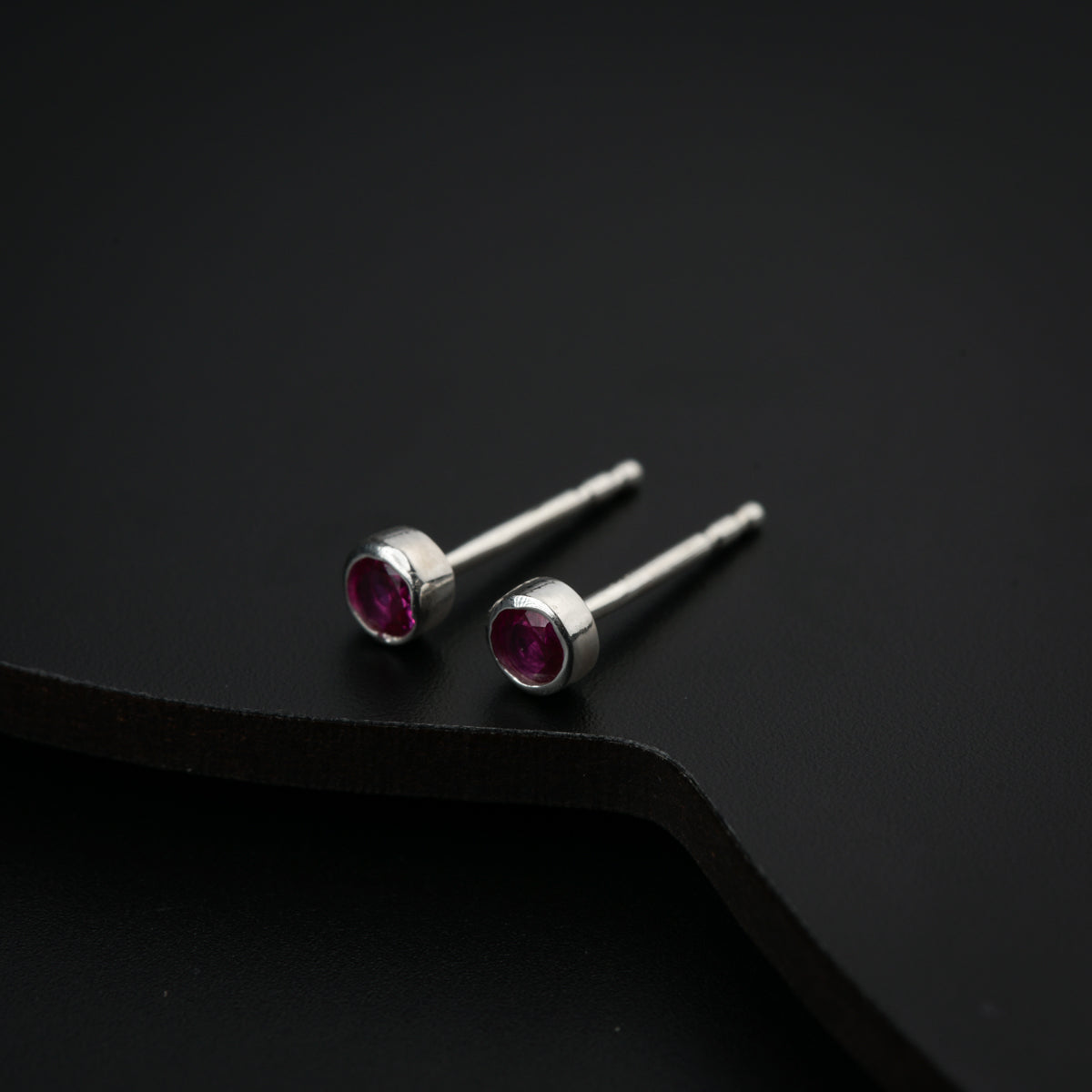 Tiny Pink CZ Stone Silver Studs