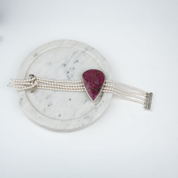 Luxe Bracelet – Rhodonite & Pearls