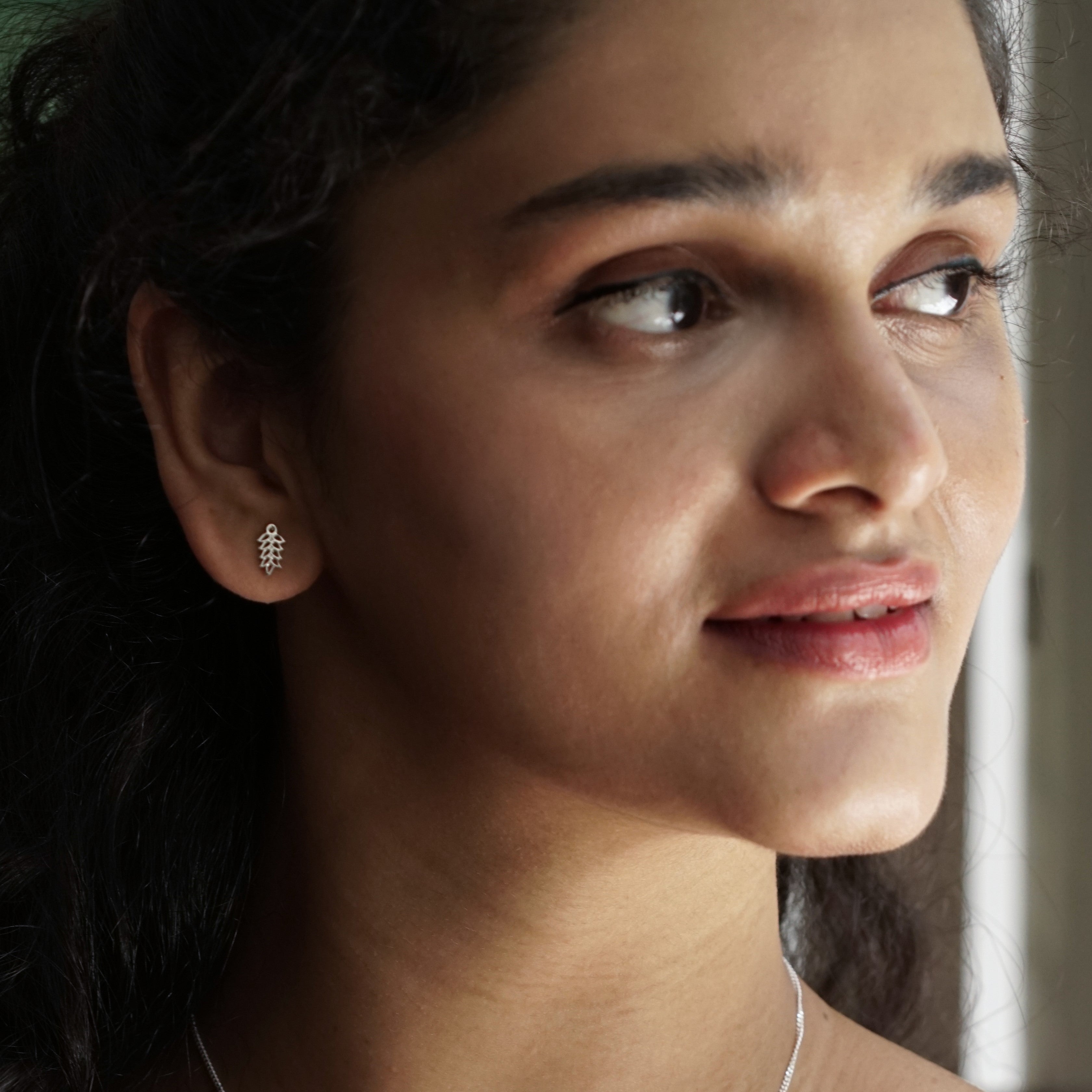 Silver Earrings with Leaf Motif