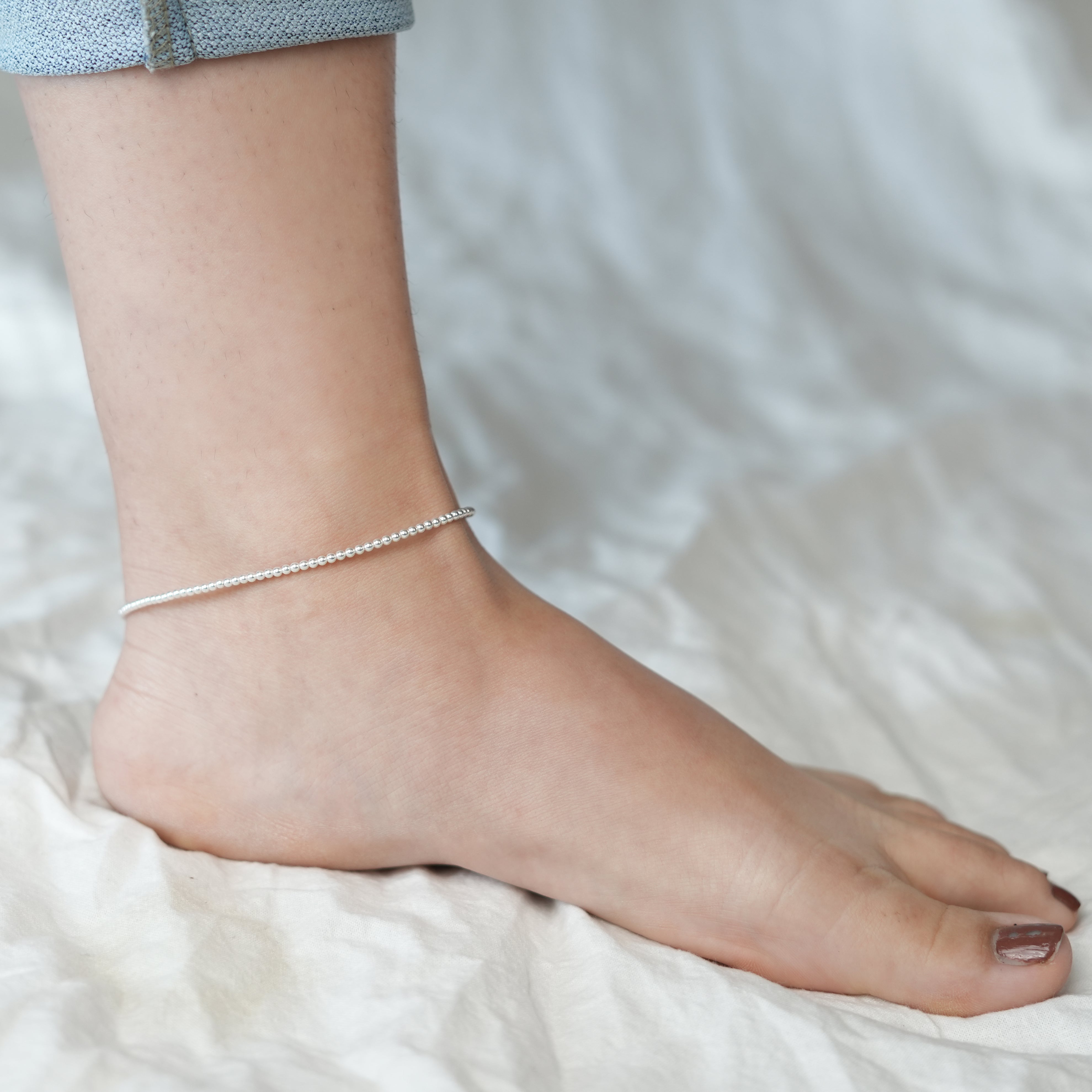 Silver Anklet with 2mm Swarovski Pearl