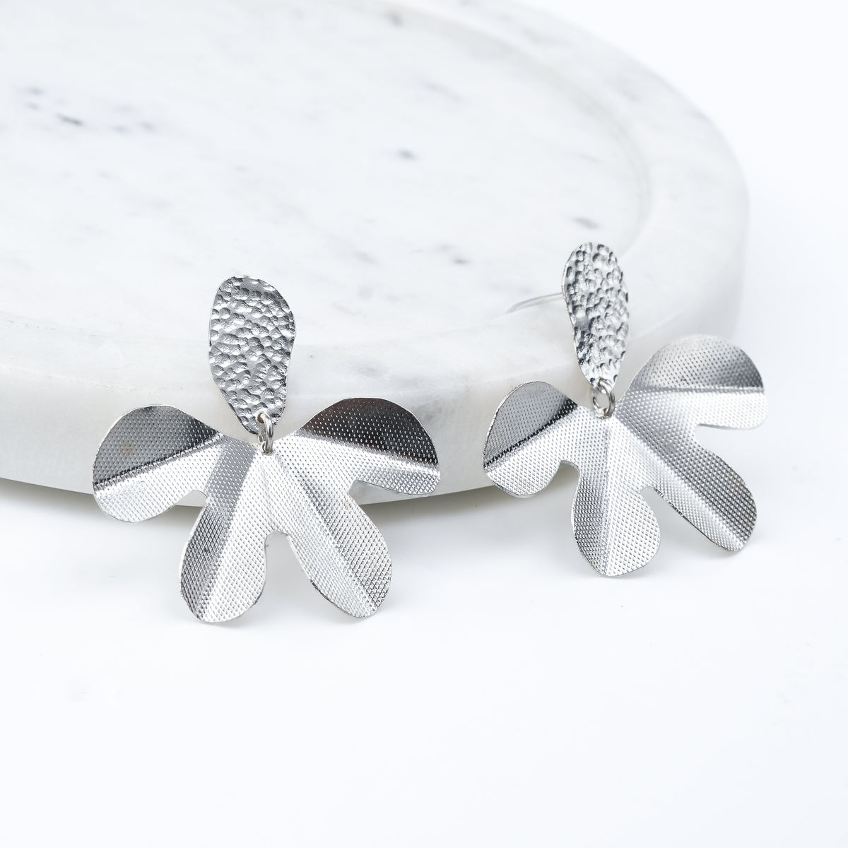 Silver Textured Orchid Earrings