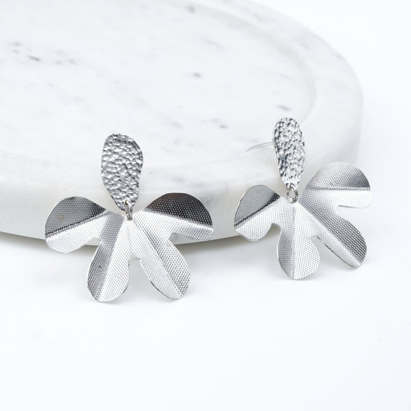 Silver Textured Orchid Earrings