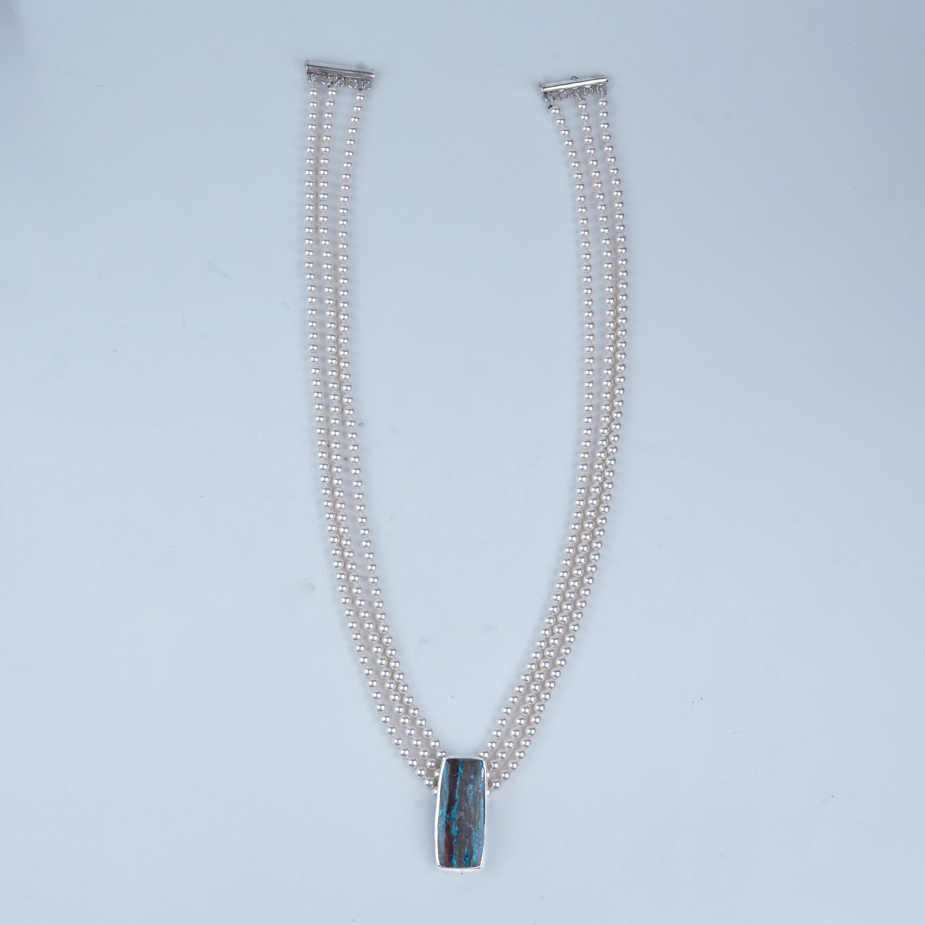 Luxe Necklace – Rectangle Chrysocolla & Pearls