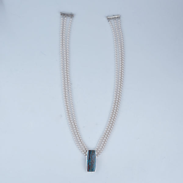 Luxe Necklace – Rectangle Chrysocolla & Pearls