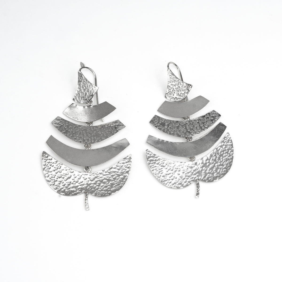 Silver Textured Leaf Earrings