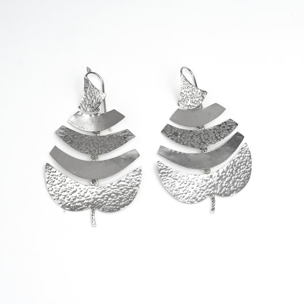 Silver Textured Leaf Earrings