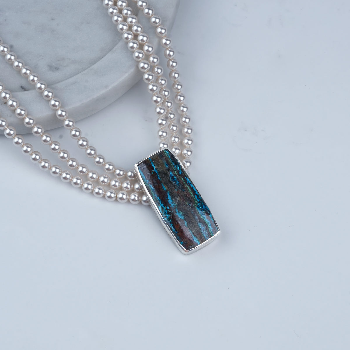 Luxe Necklace – Rectangle Chrysocolla & Pearls