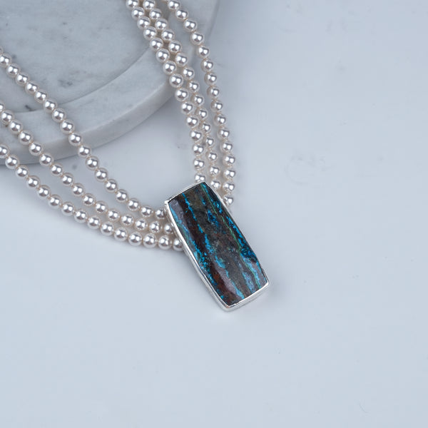Luxe Necklace – Rectangle Chrysocolla & Pearls