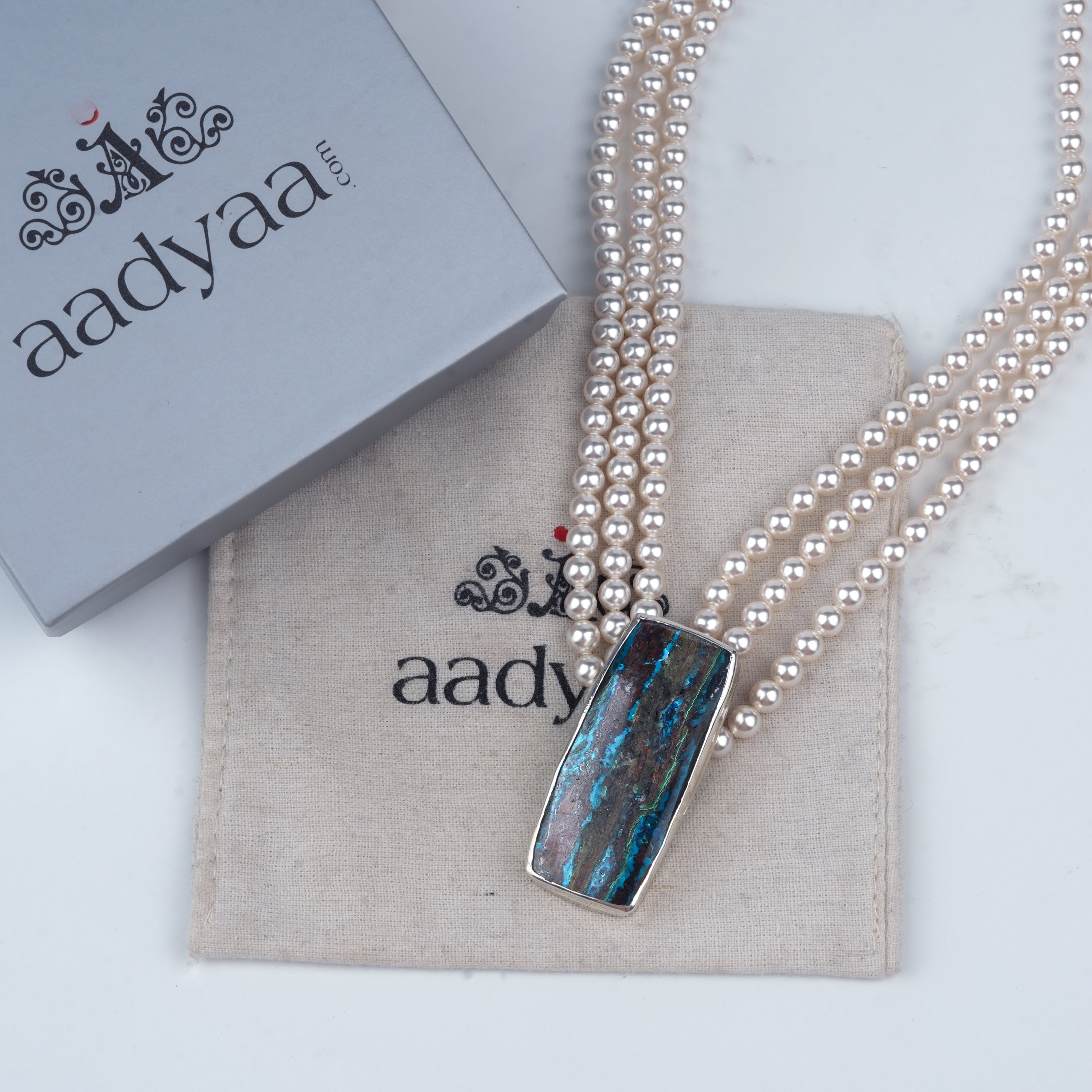 Luxe Necklace – Rectangle Chrysocolla & Pearls