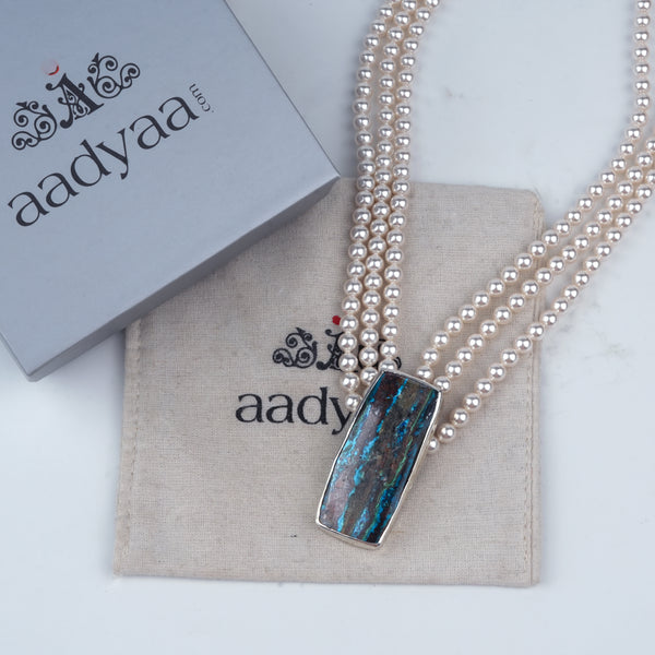 Luxe Necklace – Rectangle Chrysocolla & Pearls