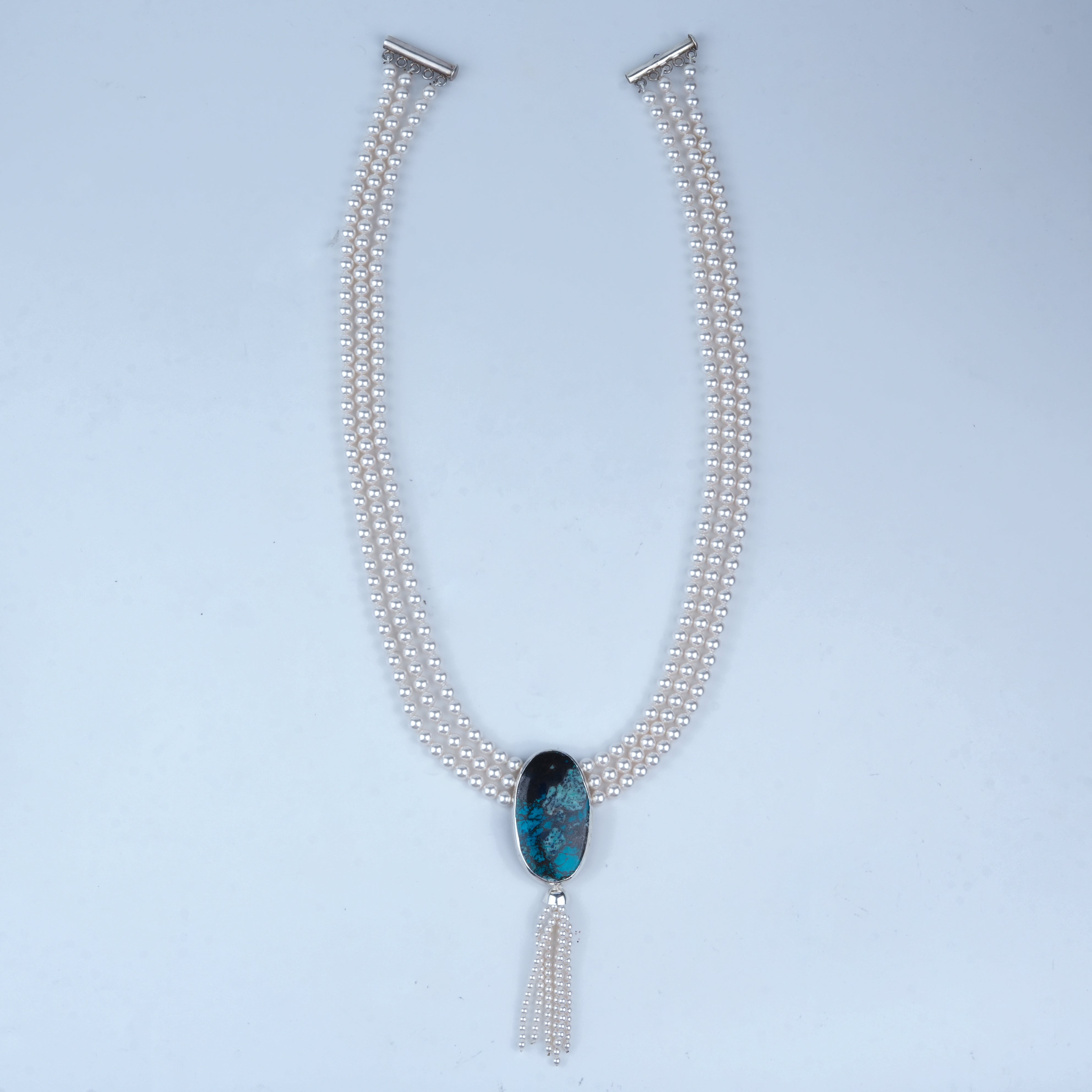 Luxe Necklace – Oval Chrysocolla & Pearls