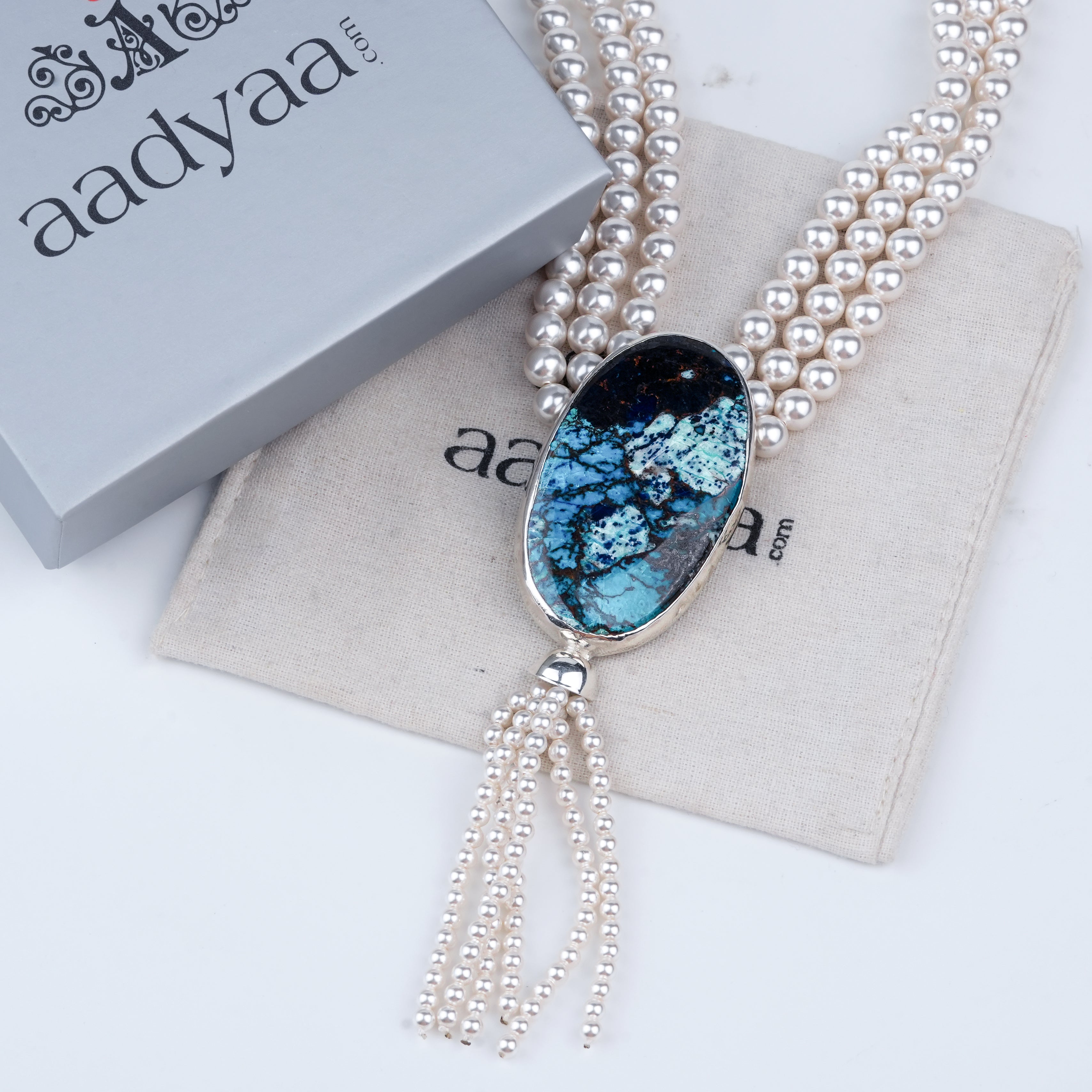 Luxe Necklace – Oval Chrysocolla & Pearls