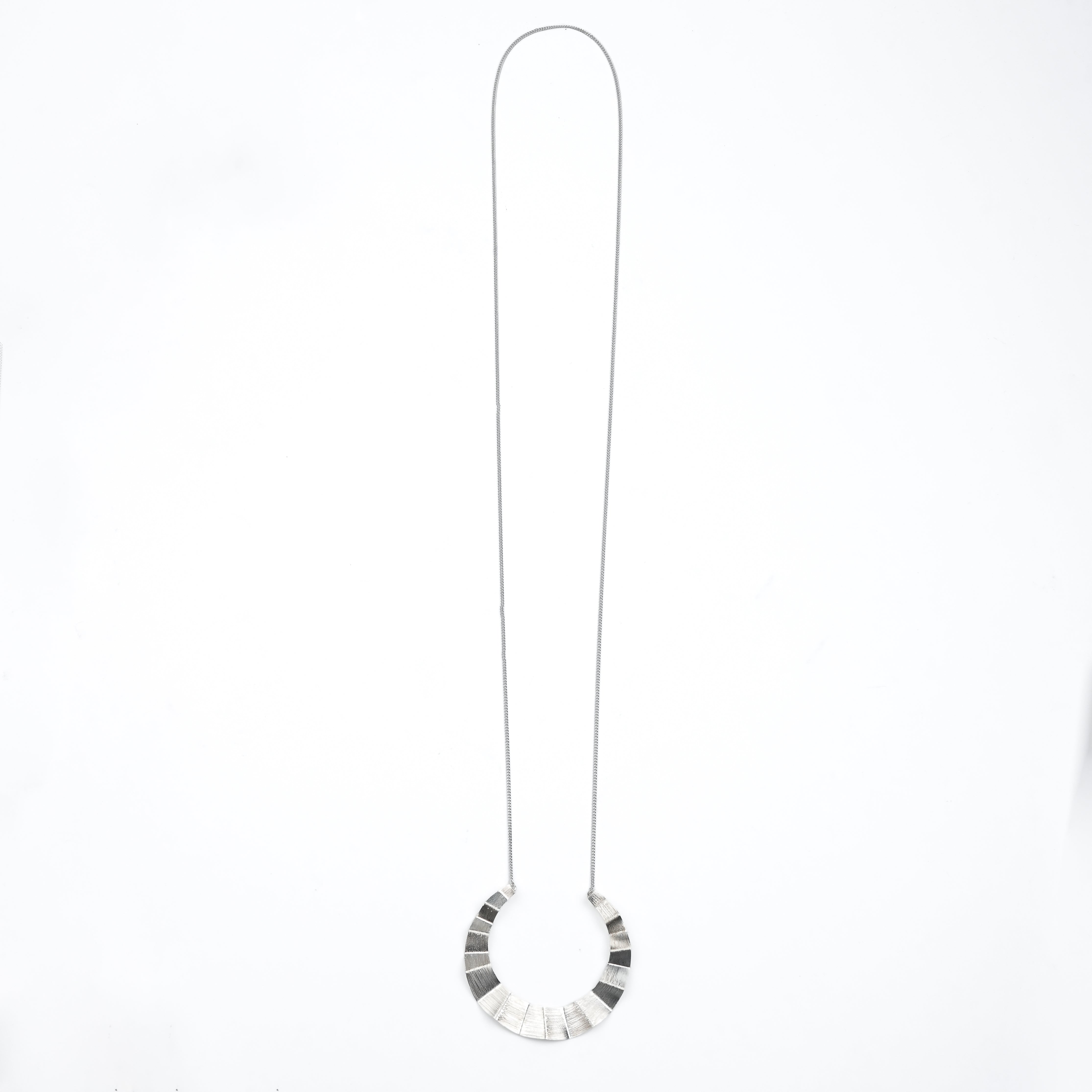 Silver Textured Crescent Pendant Necklace