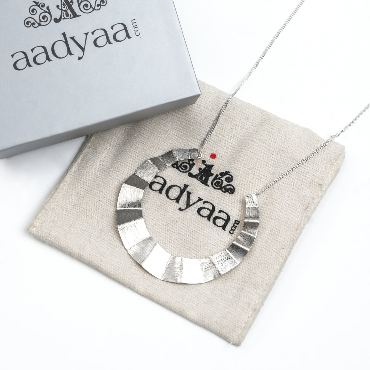 Silver Textured Crescent Pendant Necklace